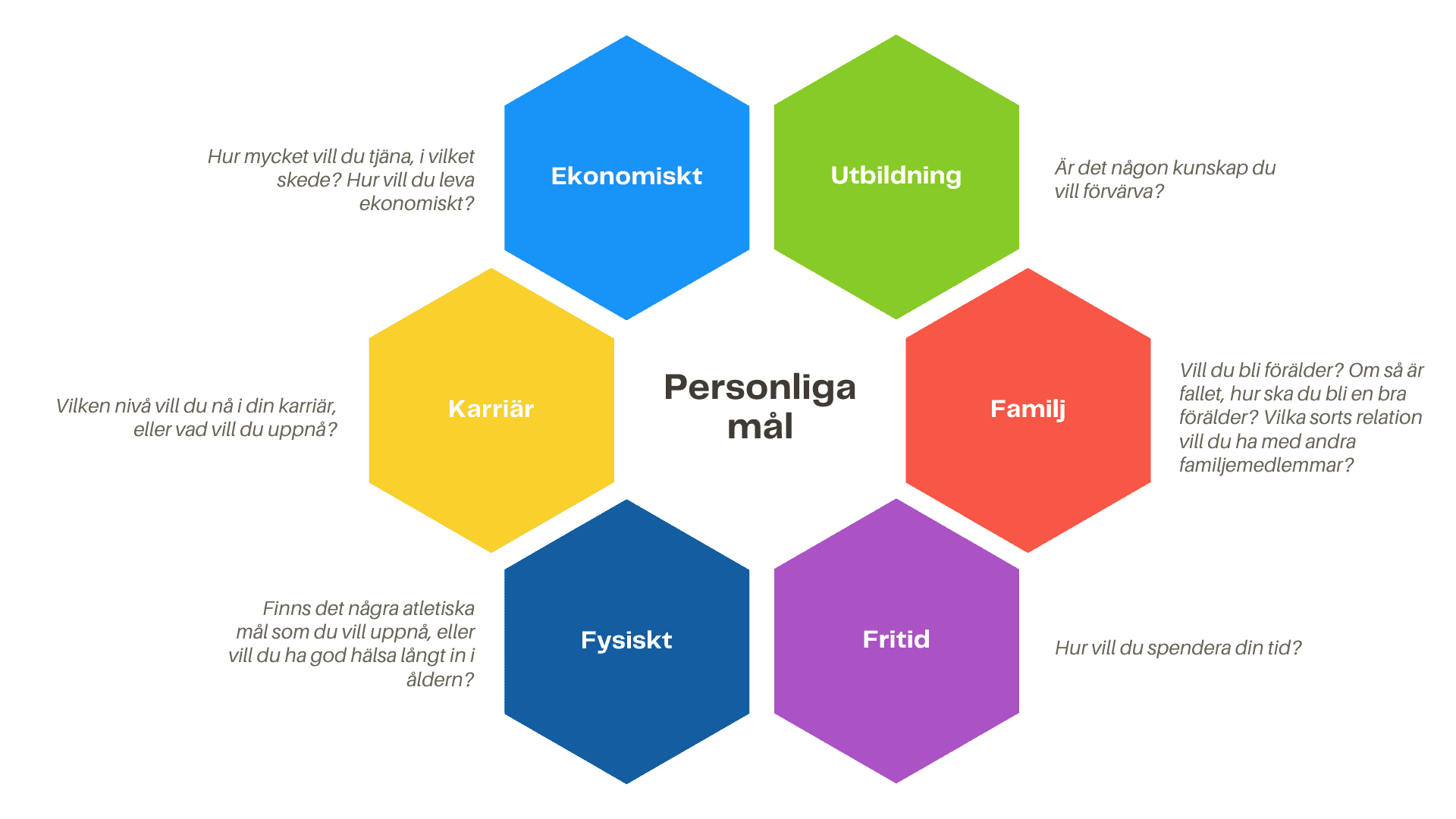 personliga mål och områden i livet